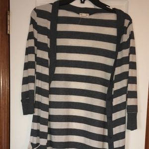 Grey and White Striped Cardigan 3/4 Sleeve Size M